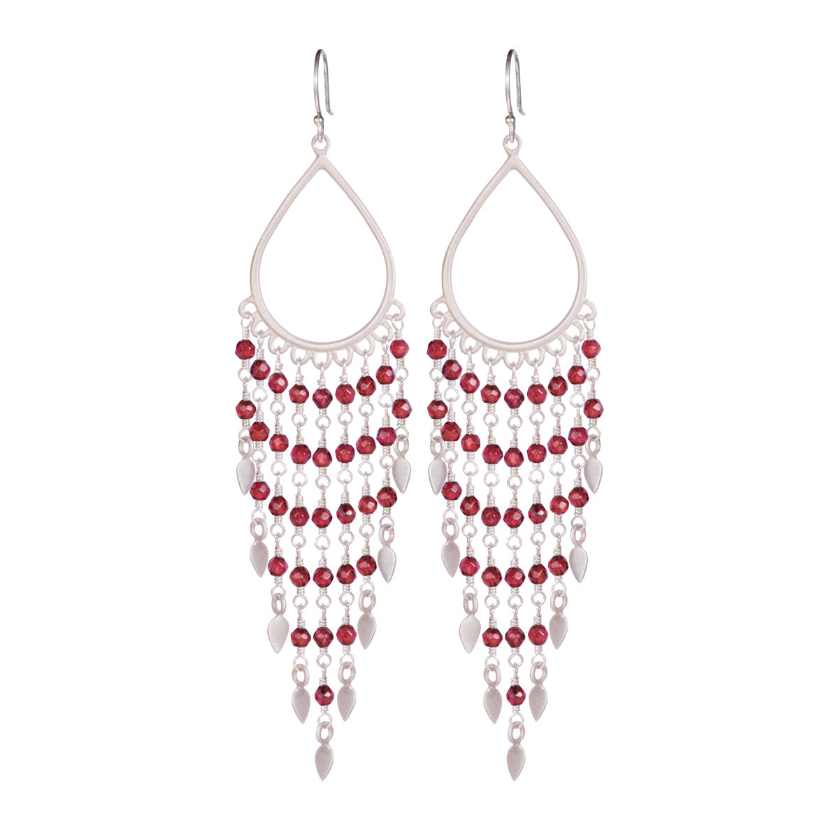 Sterling Silver Teardrop Garnet Fringe Earrings