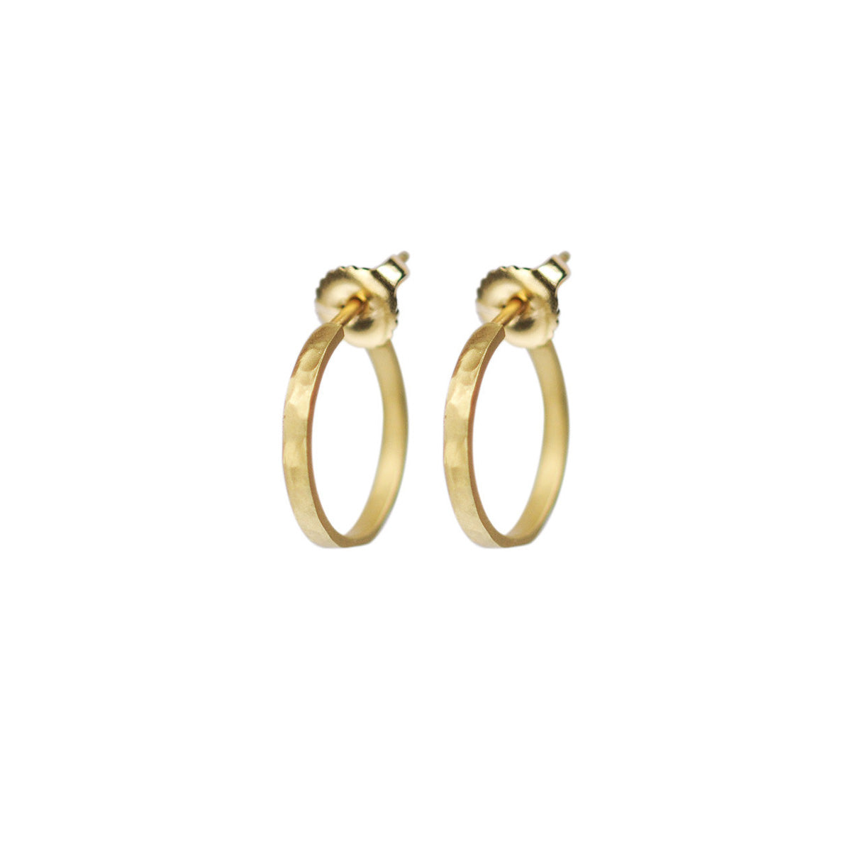 18K Gold Small Hammered Hoop Earrings