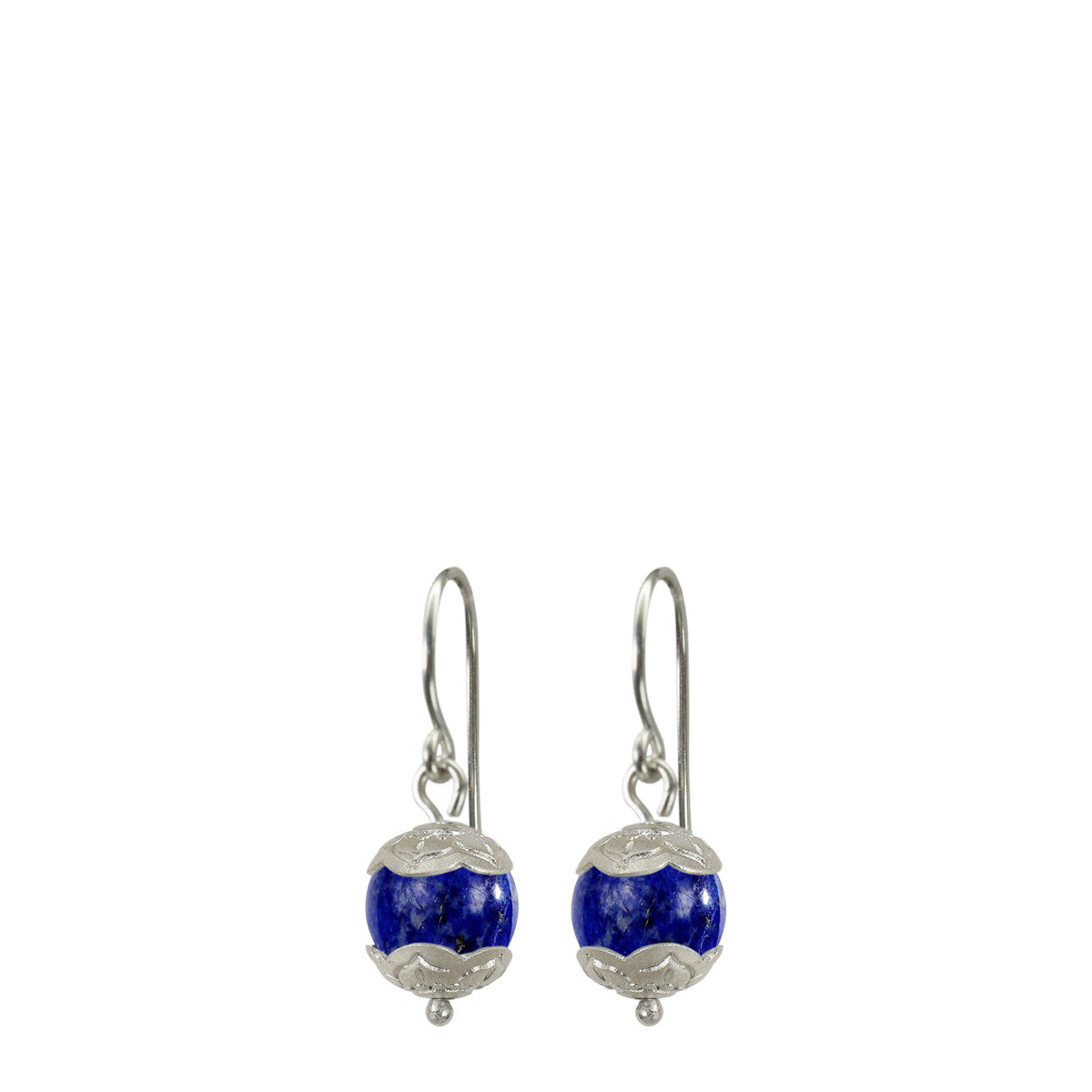 Sterling Silver Small Flower Cap Lapis Earrings