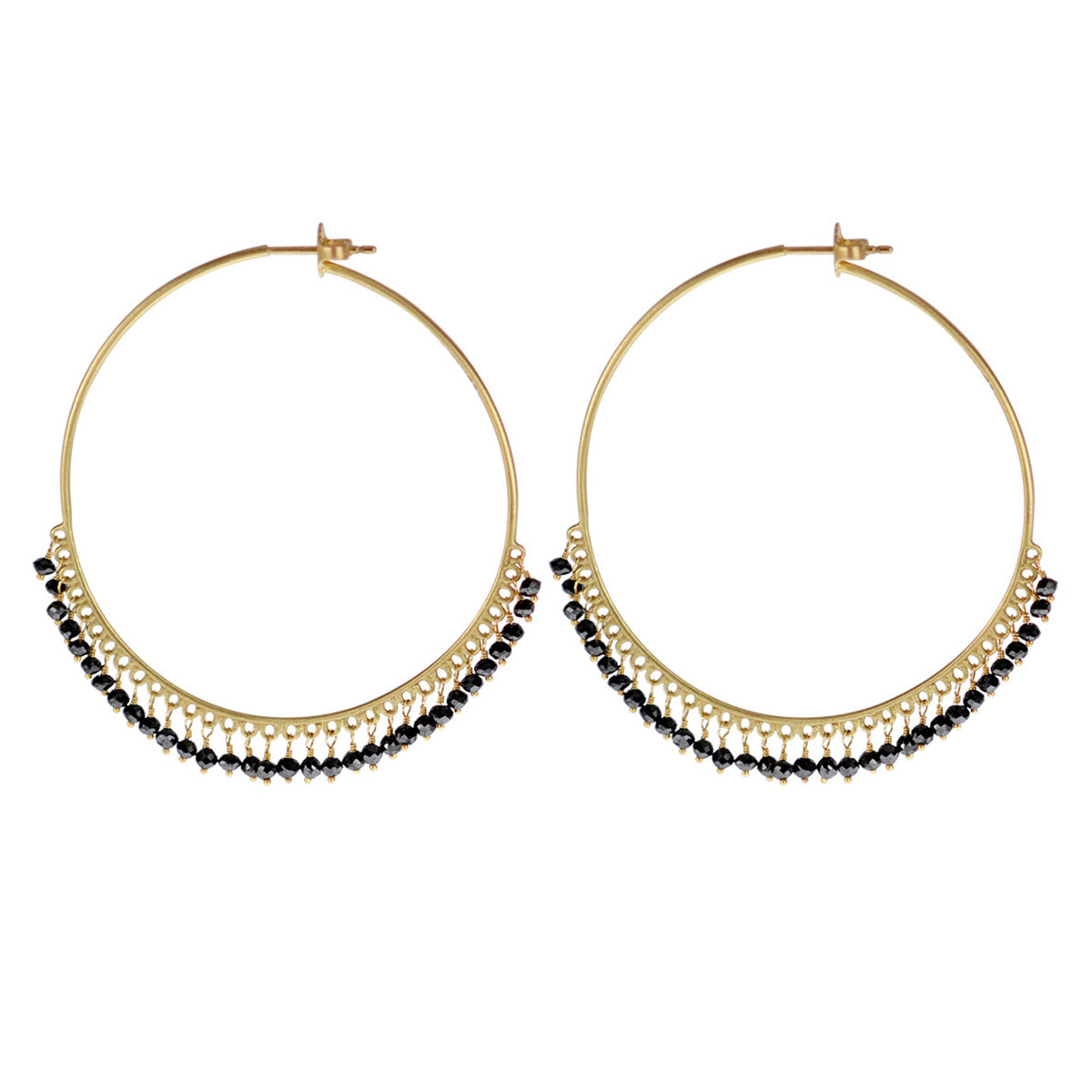18K Gold Large Black Diamond Endless Hoop Earrings