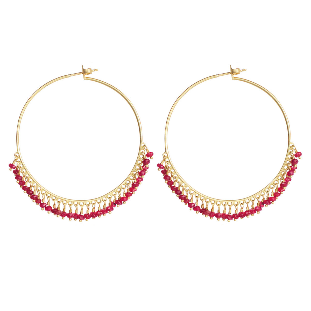 18K Gold Large Ruby Endless Hoop Earrings