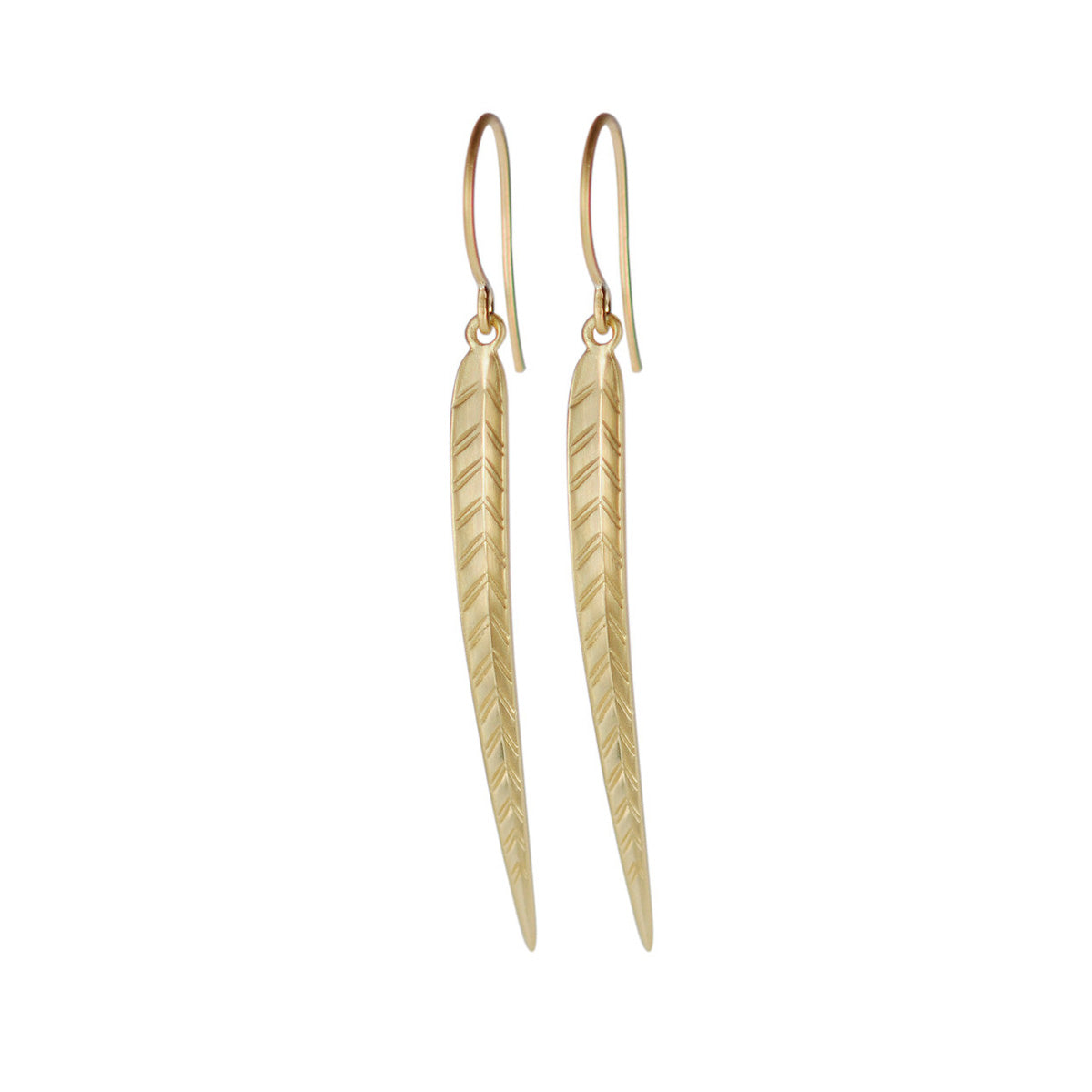 18K Gold Long Leaf Earrings
