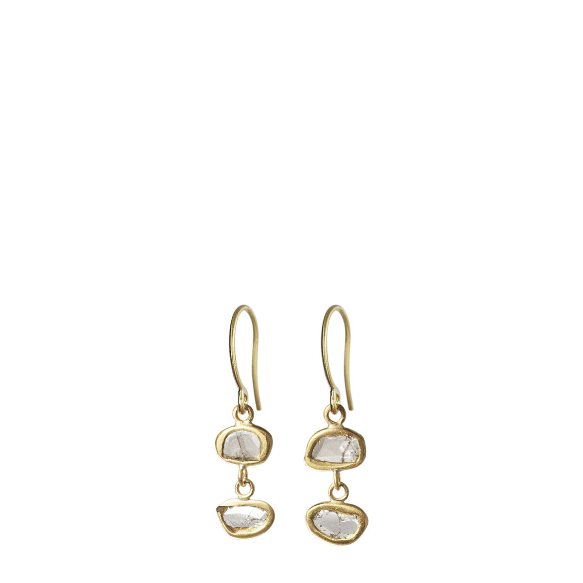 18K Gold Double Flat Diamond Earrings
