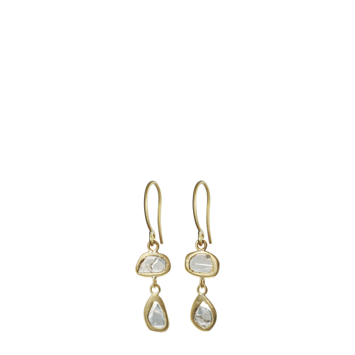 18K Gold Double Flat Diamond Earrings