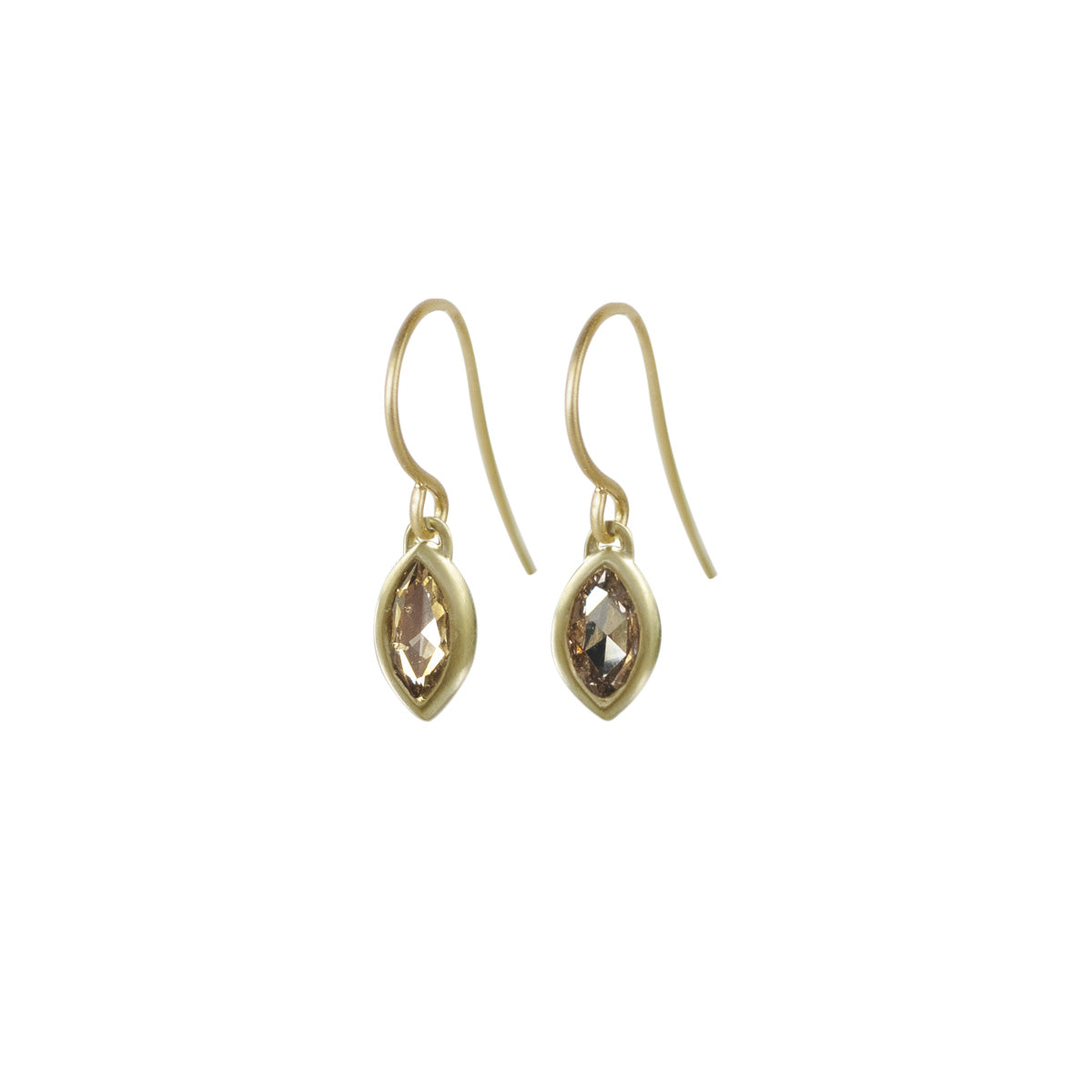Cognac Rose Cut Diamond Marquis Drop Earrings in 18K Gold