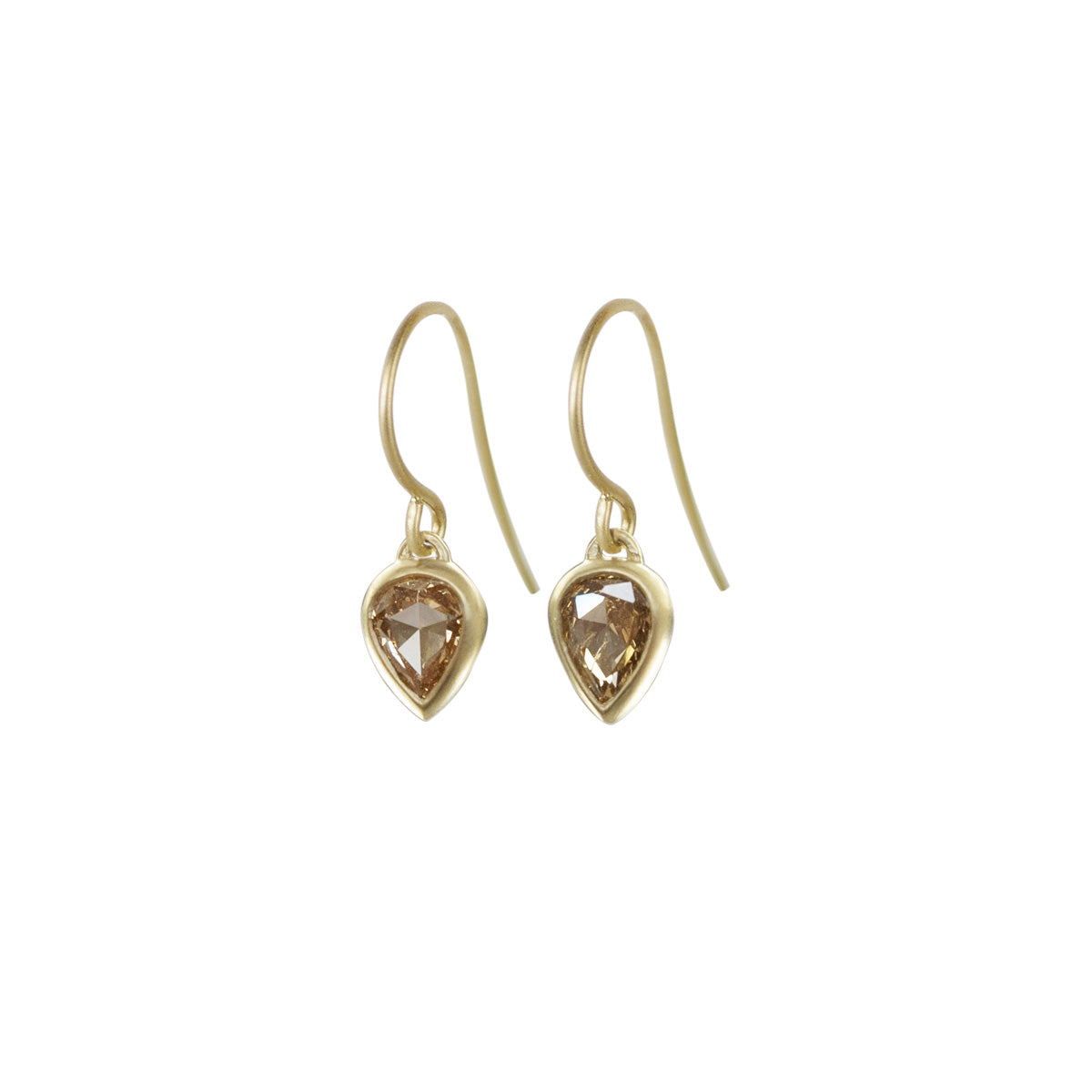 Cognac Rose Cut Diamond Teardrop-Shaped Earrings in 18K Gold