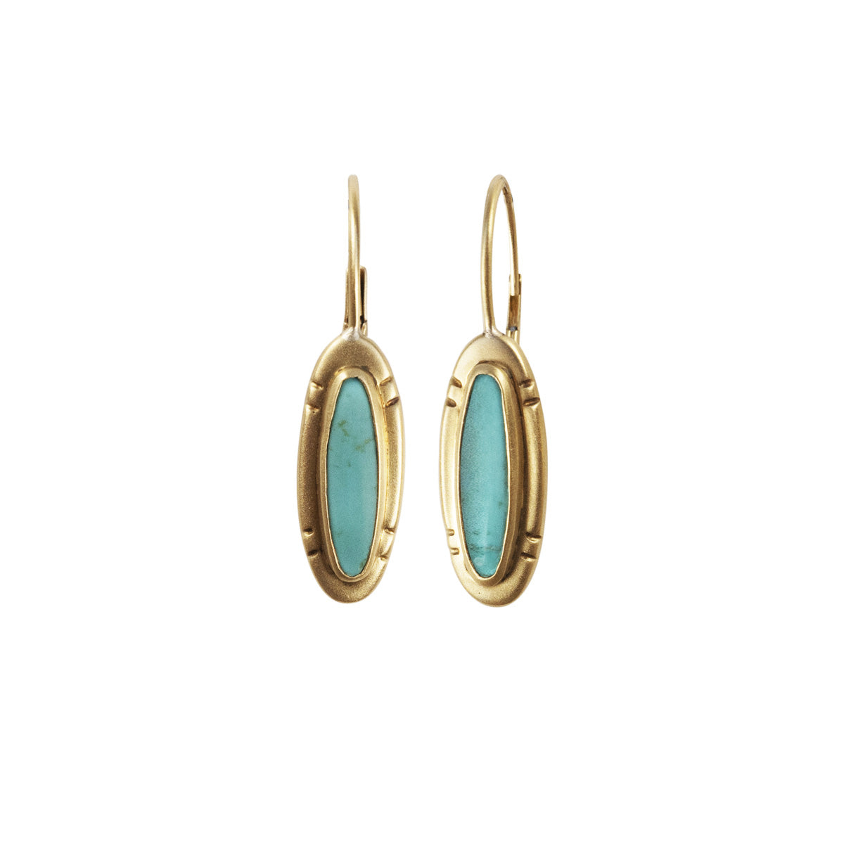 Small Etched Oval Turquoise Earrings in 18K Gold