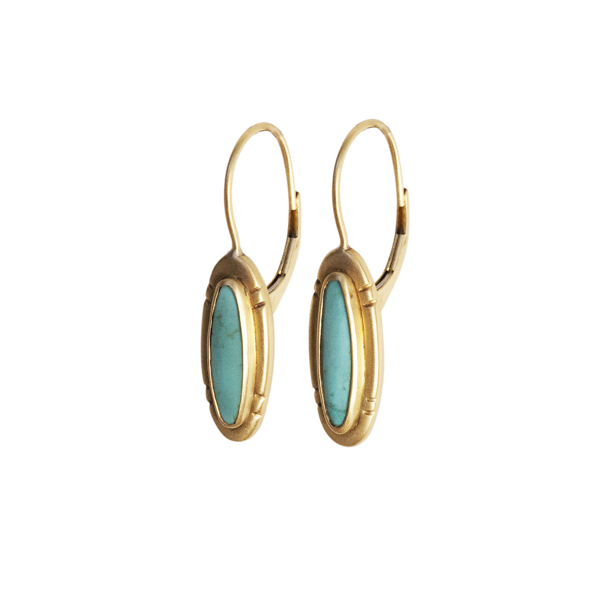 Small Etched Oval Turquoise Earrings in 18K Gold