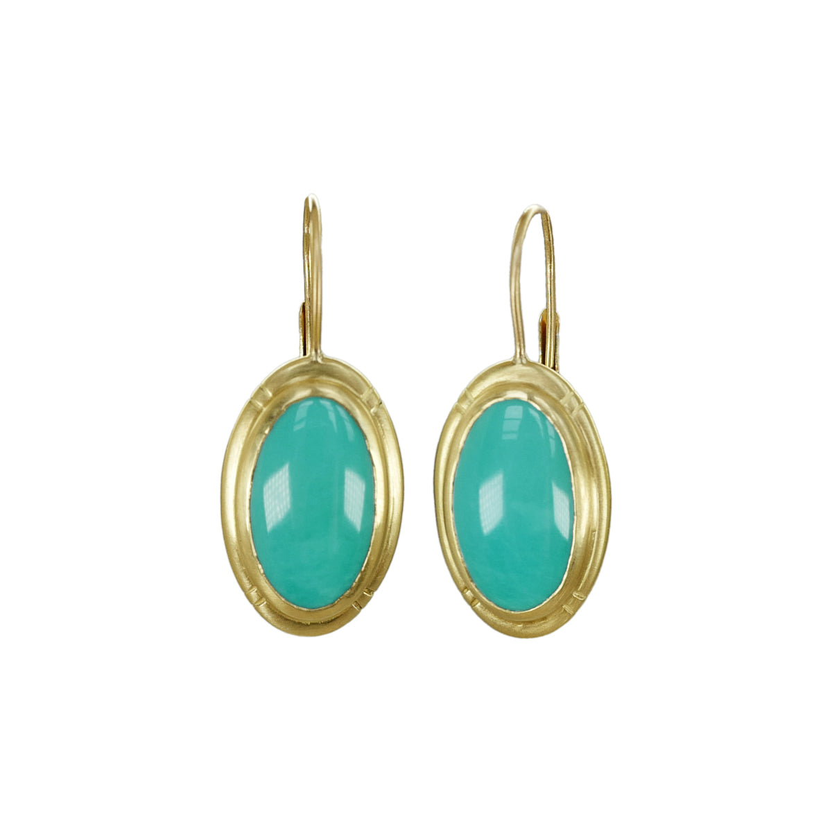 Medium Etched Oval Sleeping Beauty Turquoise Earrings in 18K