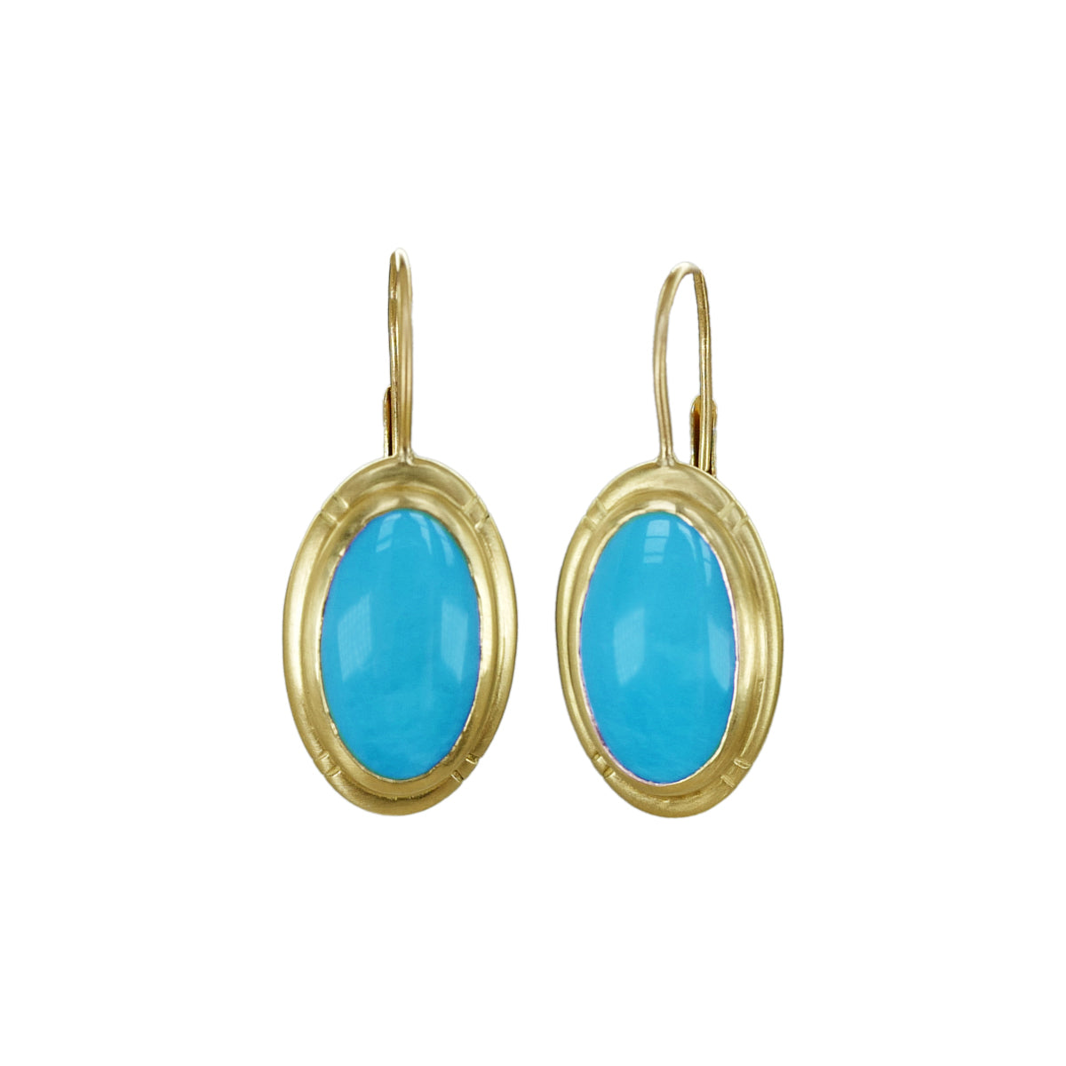 Medium Etched Oval Sleeping Beauty Turquoise Earrings in 18K