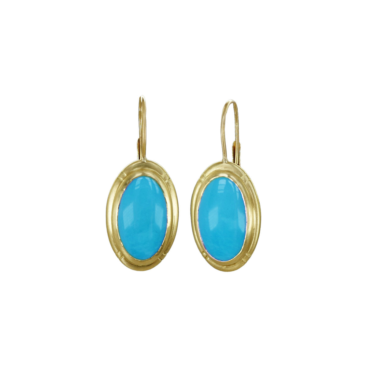 Medium Etched Oval Sleeping Beauty Turquoise Earrings in 18K
