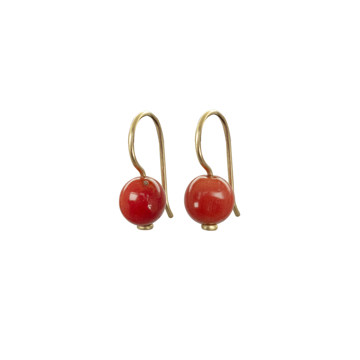 18K Vintage Coral Bead Drop Earrings
