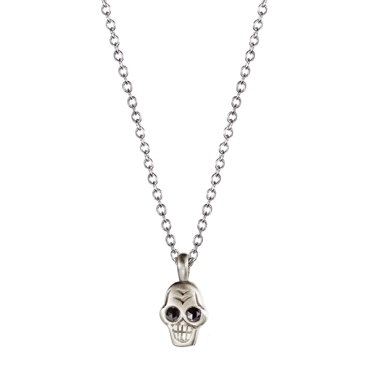 Sterling Silver Tiny Skull Pendant with Black Diamond Eyes