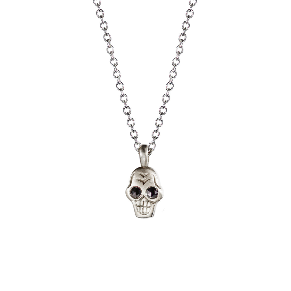 Sterling Silver Tiny Skull Pendant with Black Diamond Eyes