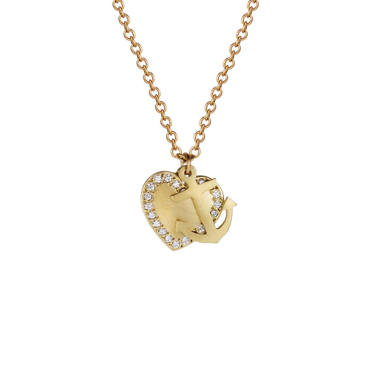 18K Gold New York Presbyterian Heart and Anchor Pendant with Diamonds