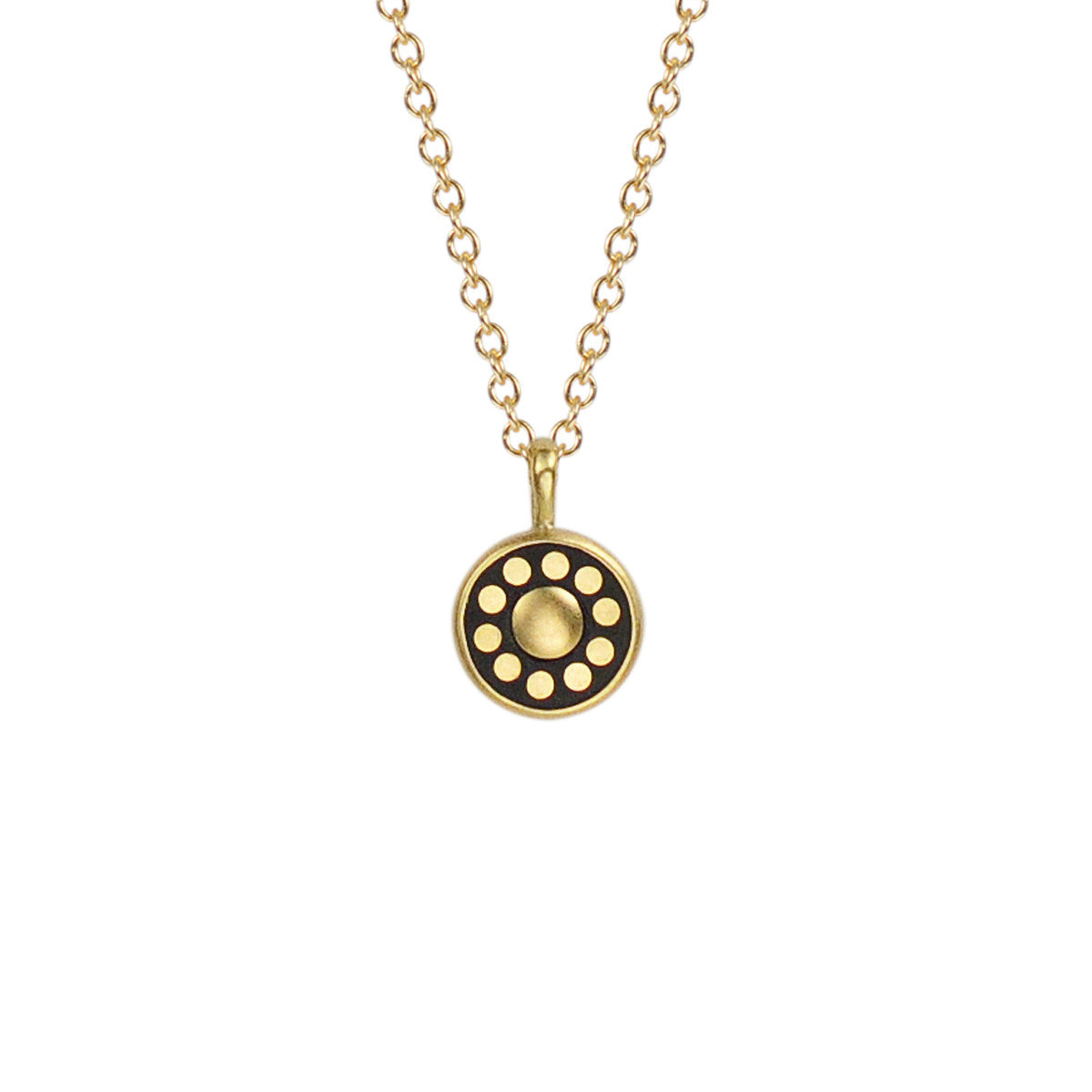 18K Gold Tiny Ebony Flower Disc Pendant