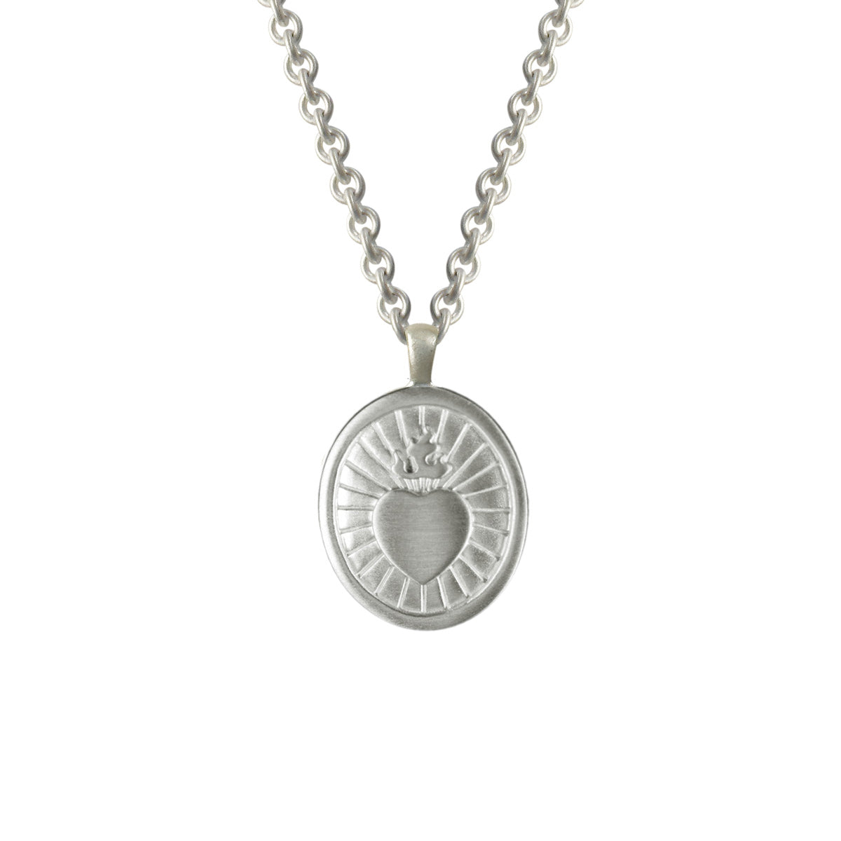 Sterling Silver Large Heart with Flames Pendant