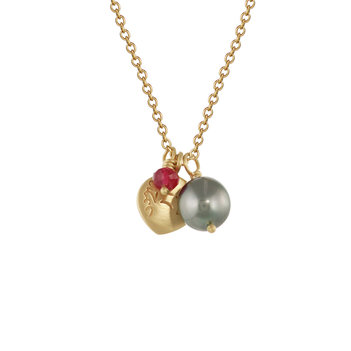 18K Gold Compassion Trinket Pendant with Tahitian Pearl and Ruby