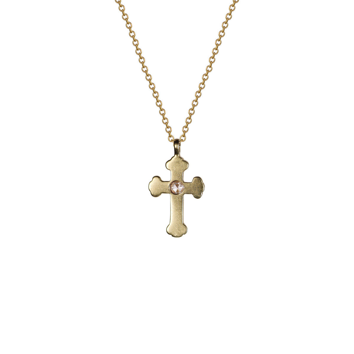 18K Gold Rosary Cross Pendant with Diamond