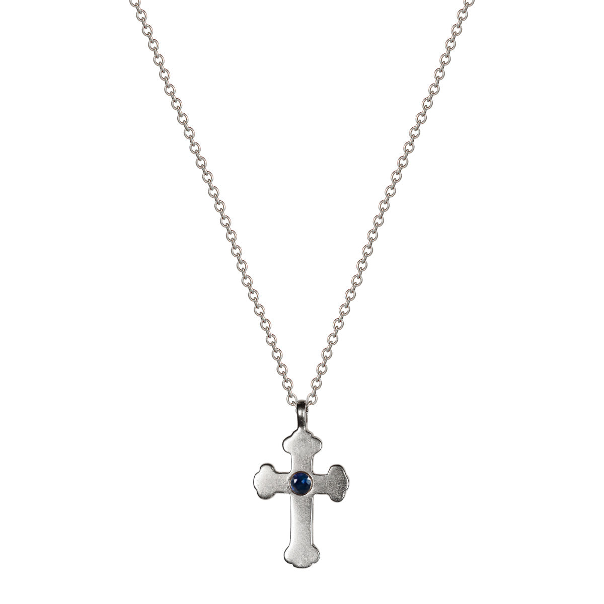 Sterling Silver Rosary Cross Pendant with Blue Sapphire