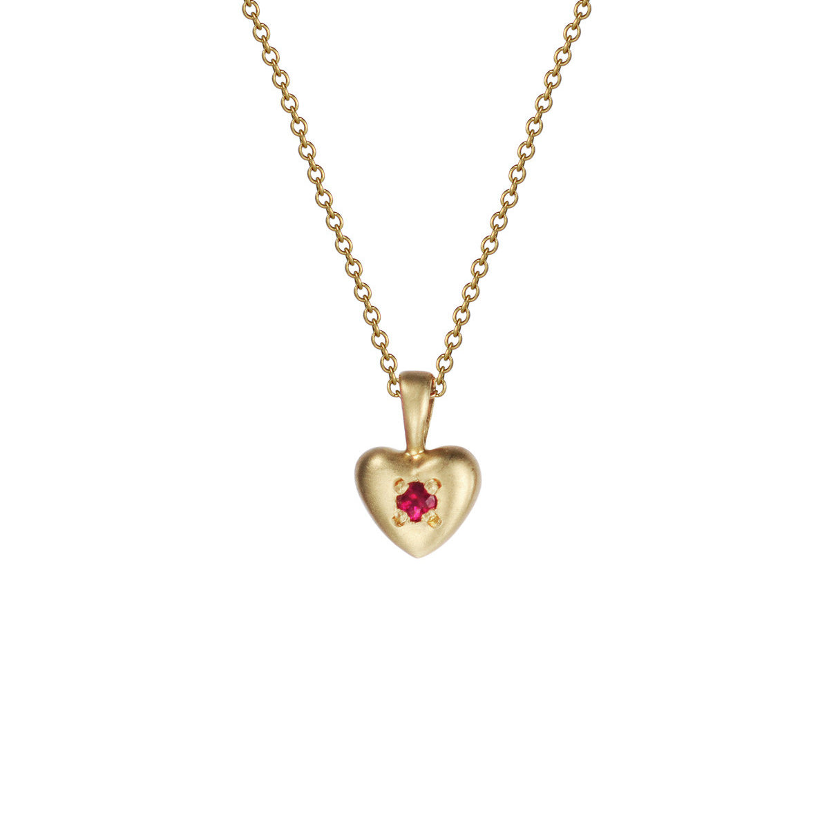18K Gold Tiny Heart Pendant with Ruby