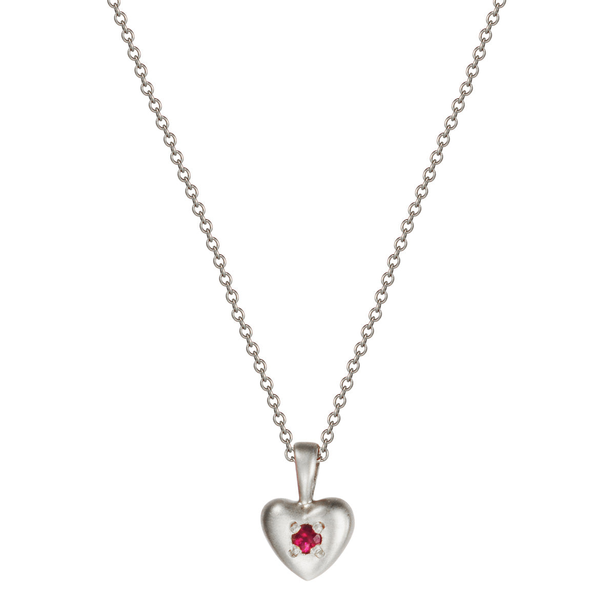 Sterling Silver Tiny Heart Pendant with Ruby