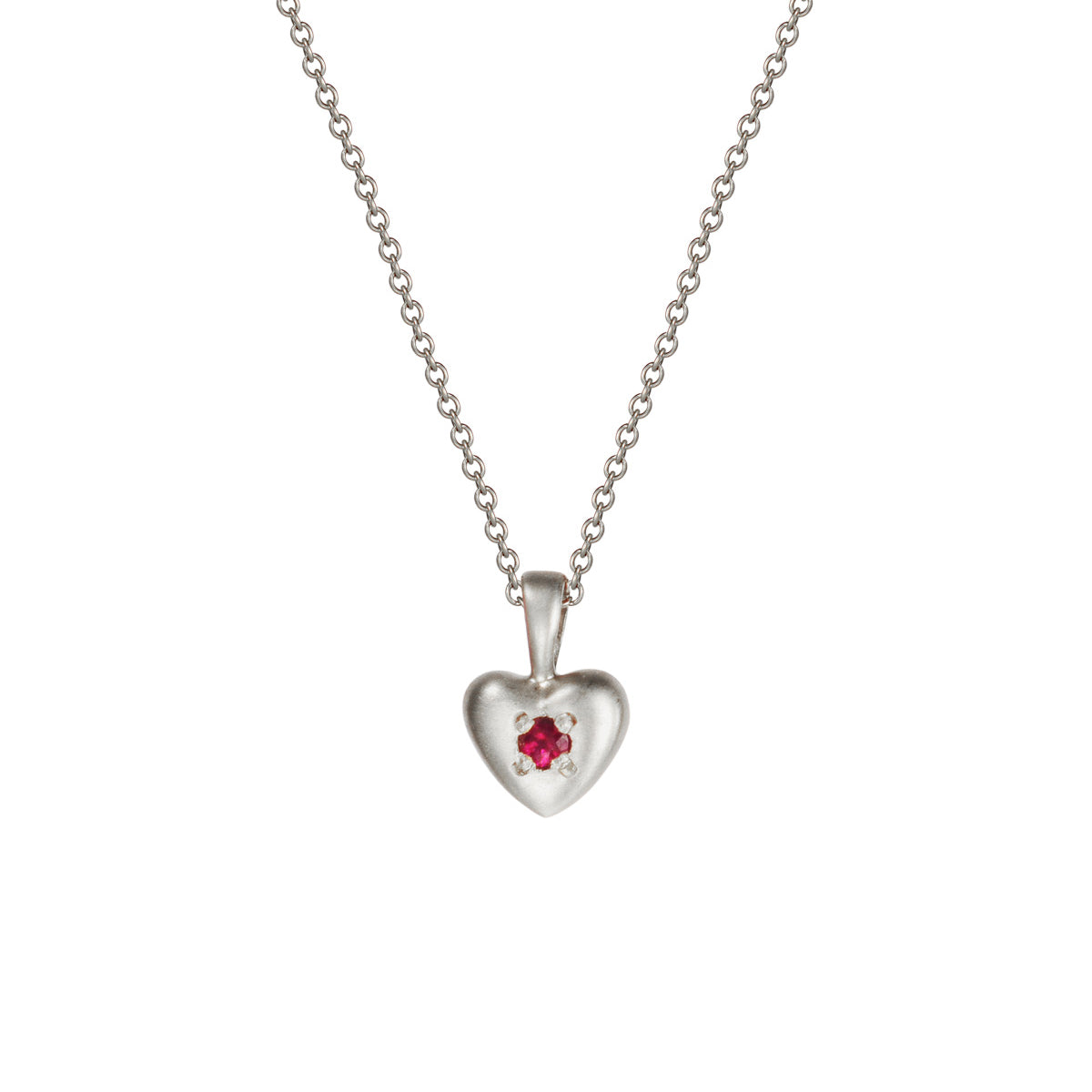 Sterling Silver Tiny Heart Pendant with Ruby