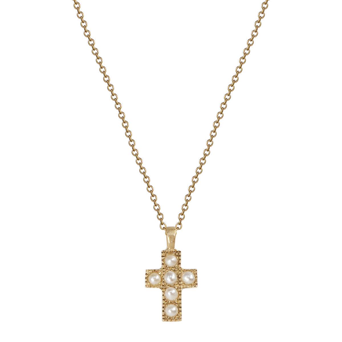10K Gold Cross Pendant with Pearls