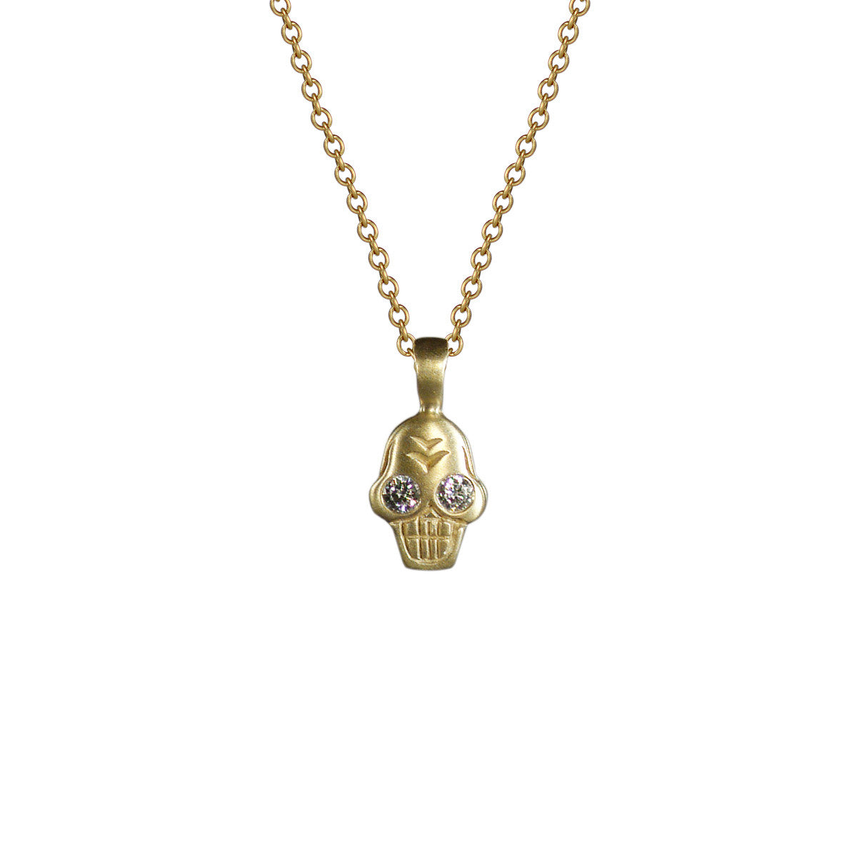 18K Gold Tiny Skull Charm Pendant with Diamonds