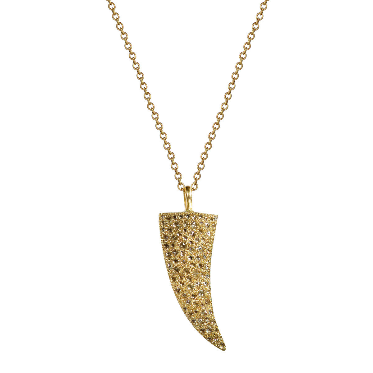18K Gold Small Pave Diamond Tibetan Horn Pendant