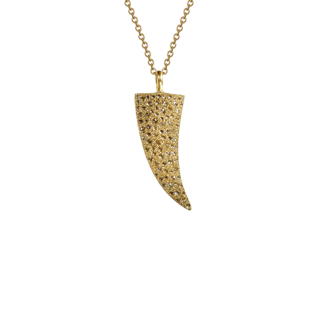 18K Gold Small Pave Diamond Tibetan Horn Pendant