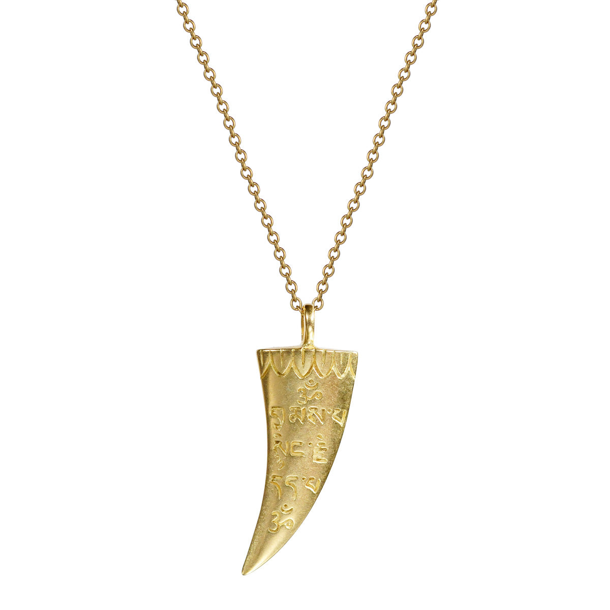 18K Gold Small Pave Diamond Tibetan Horn Pendant