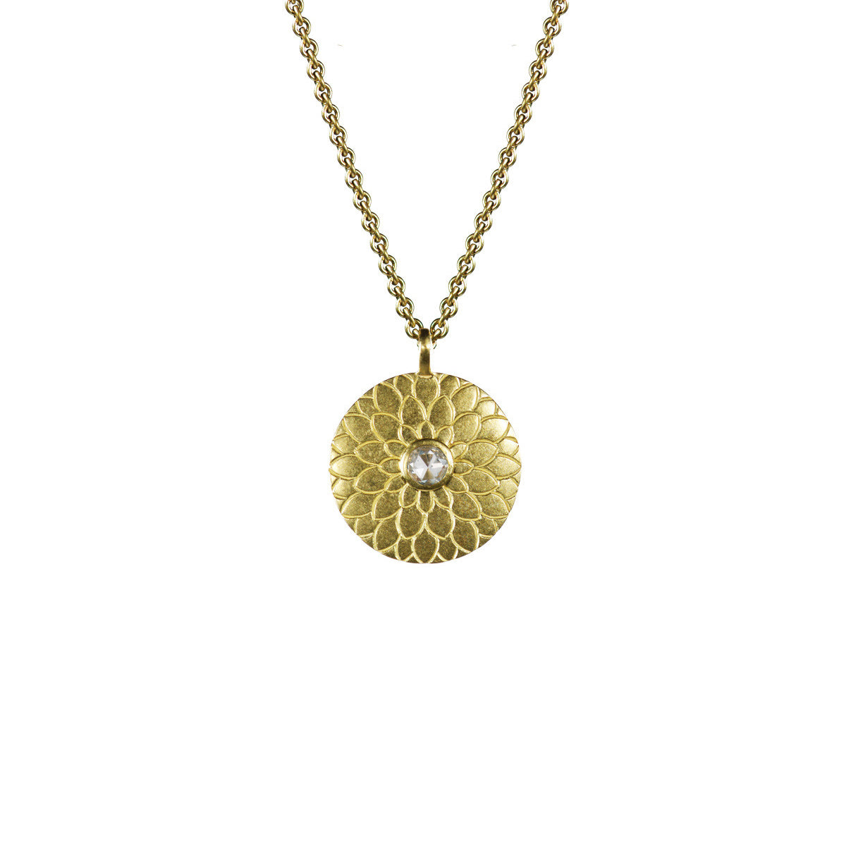 18K Gold Small Lotus Mandala Amulet with Diamond