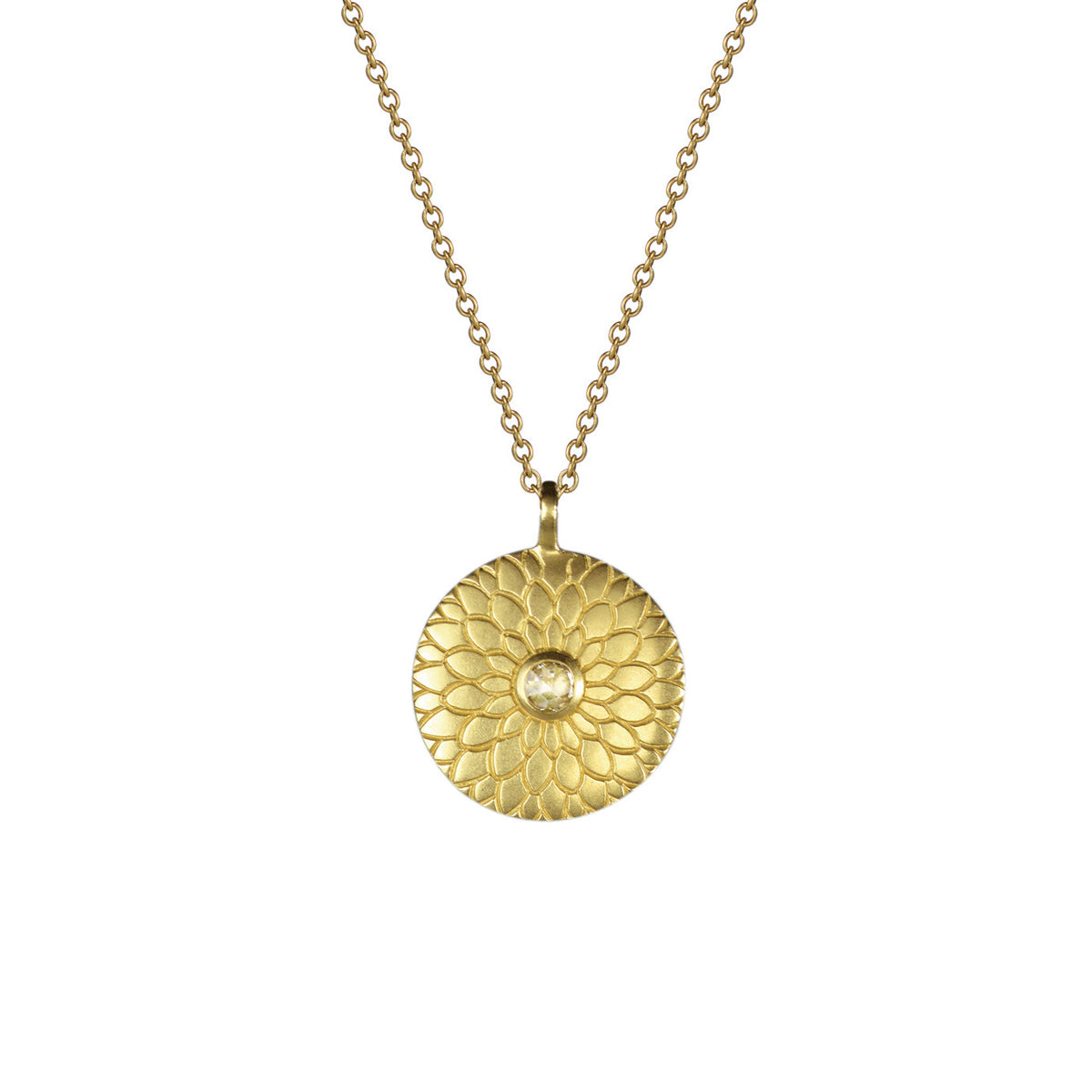 18K Gold Medium Lotus Mandala Amulet with Diamond