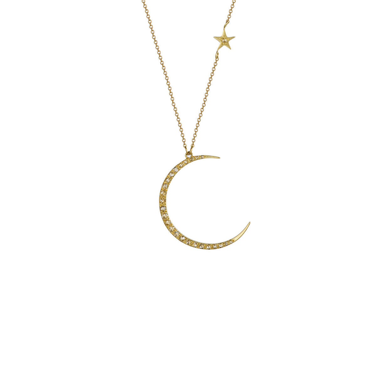 18K Gold Crescent Moon & Star Pendant with Diamonds