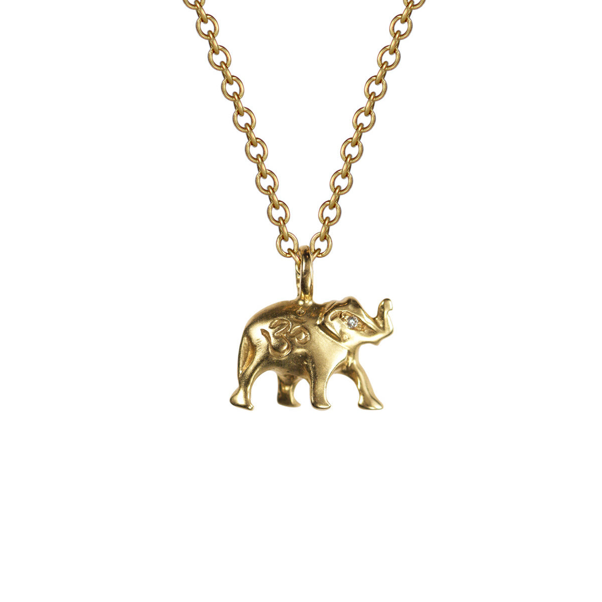 18K Gold Om Elephant Pendant  with Diamond Eyes