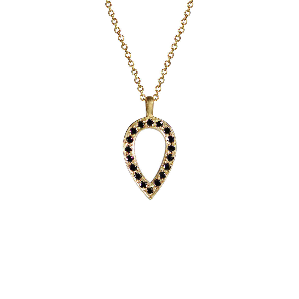 18K Gold Black Diamond Pave Teardrop Pendant