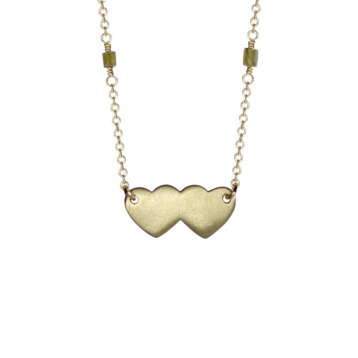 18K Gold Double Heart Pendant on Opaque Diamond Chain