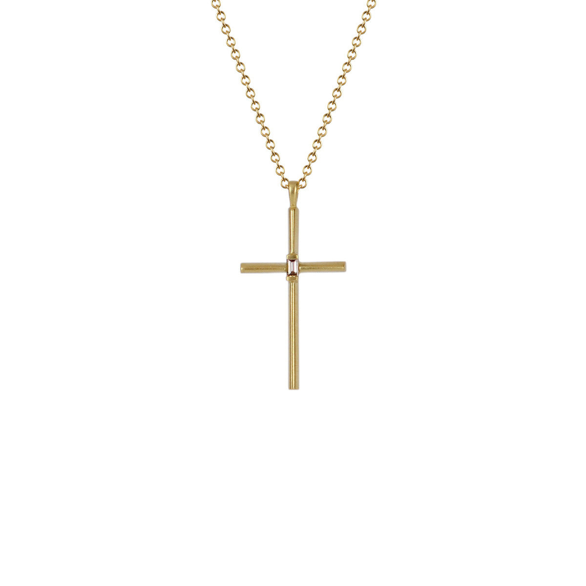 18K Gold Fine Cross Pendant with Baguette Champagne Diamond
