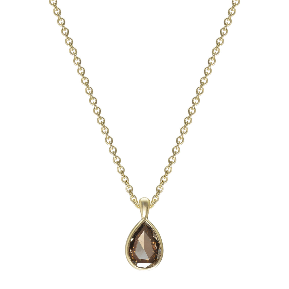 18K Gold 2.46 Carat Natural Cognac Rose Cut Teardrop Diamond Pendant