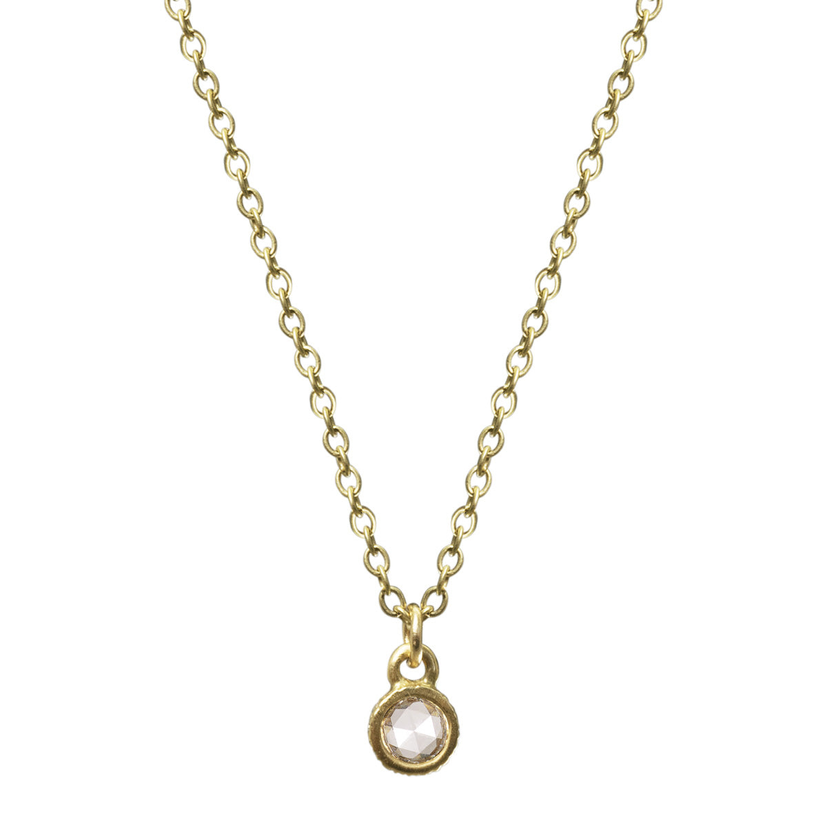 18K Gold Double-Sided Two 4mm Rose Cut Natural Diamond Pendant with a Pave Edge