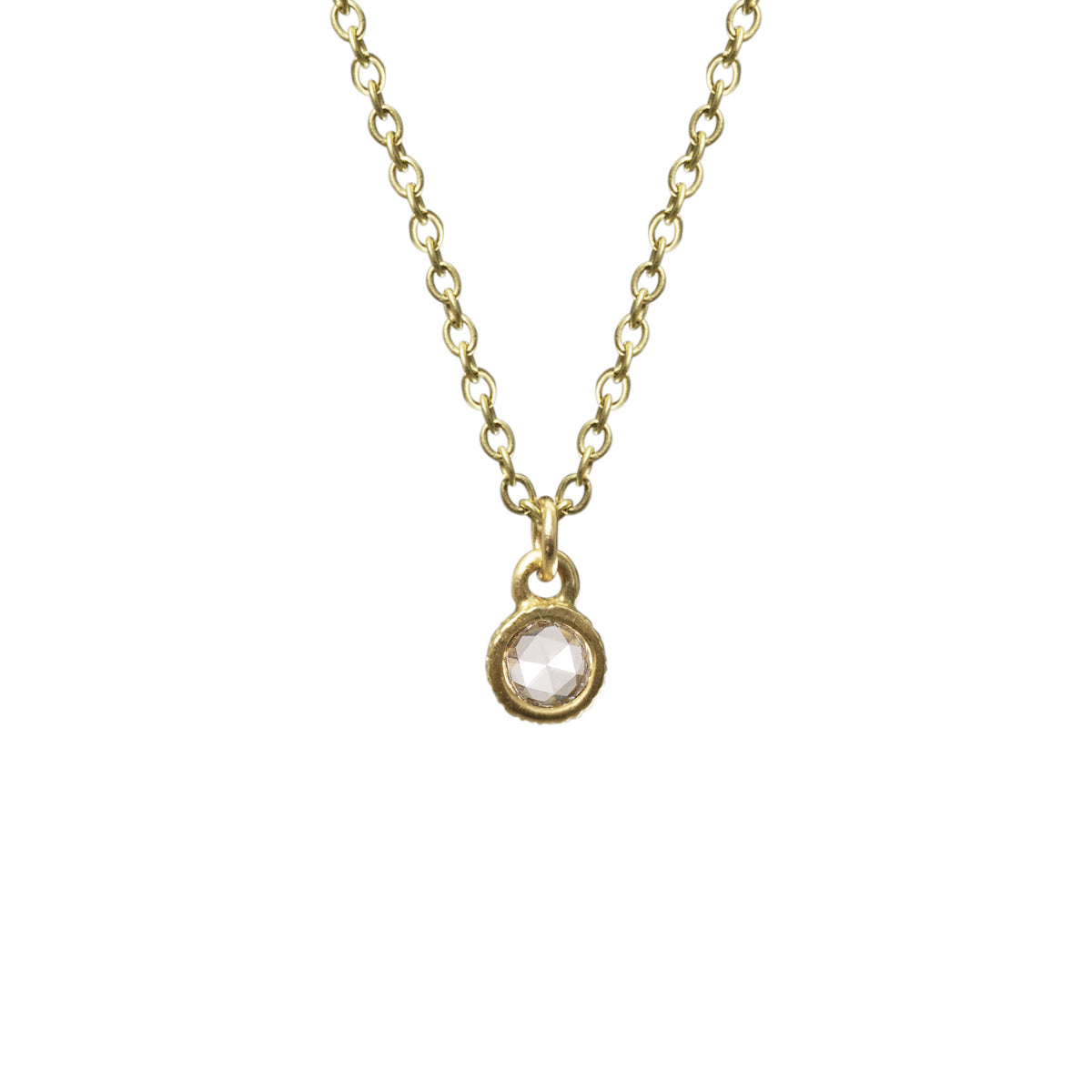 18K Gold Double-Sided Two 4mm Rose Cut Natural Diamond Pendant with a Pave Edge
