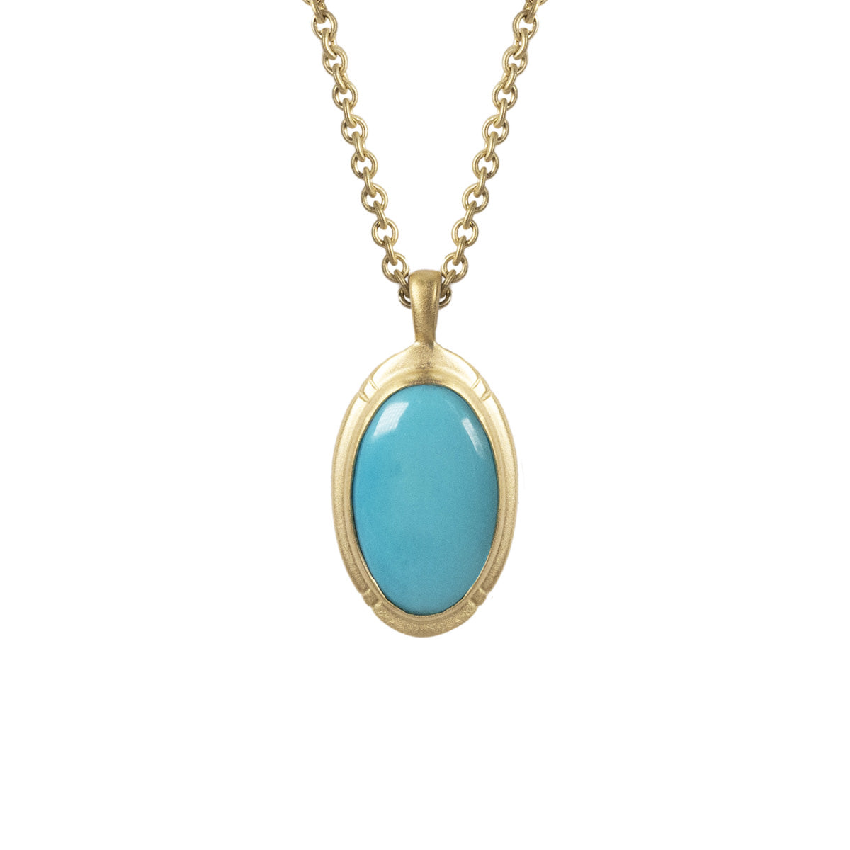 Medium Etched Sleeping Beauty Turquoise Pendant in 18K Gold