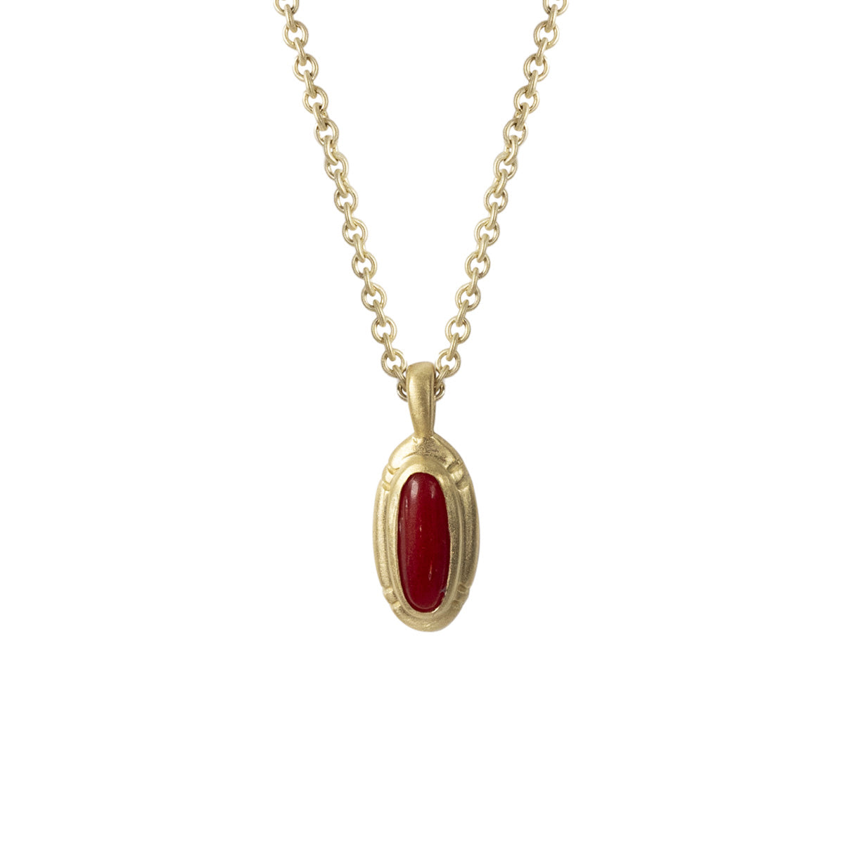 Small Etched Oxblood Coral Pendant in 18K Gold