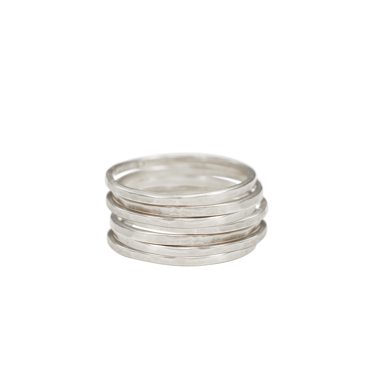 Sterling Silver Thin Flattened Ring (Set of 7)