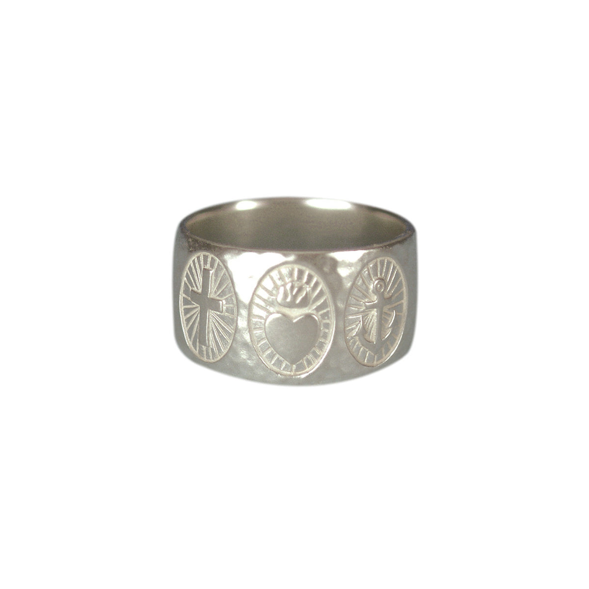 Sterling Silver Heart & Anchor Wide Band