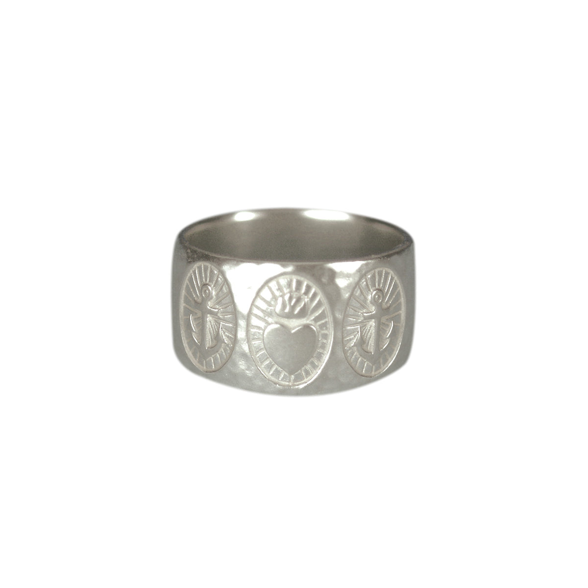 Sterling Silver Charity, Hope & Faith Hammered Wide Band