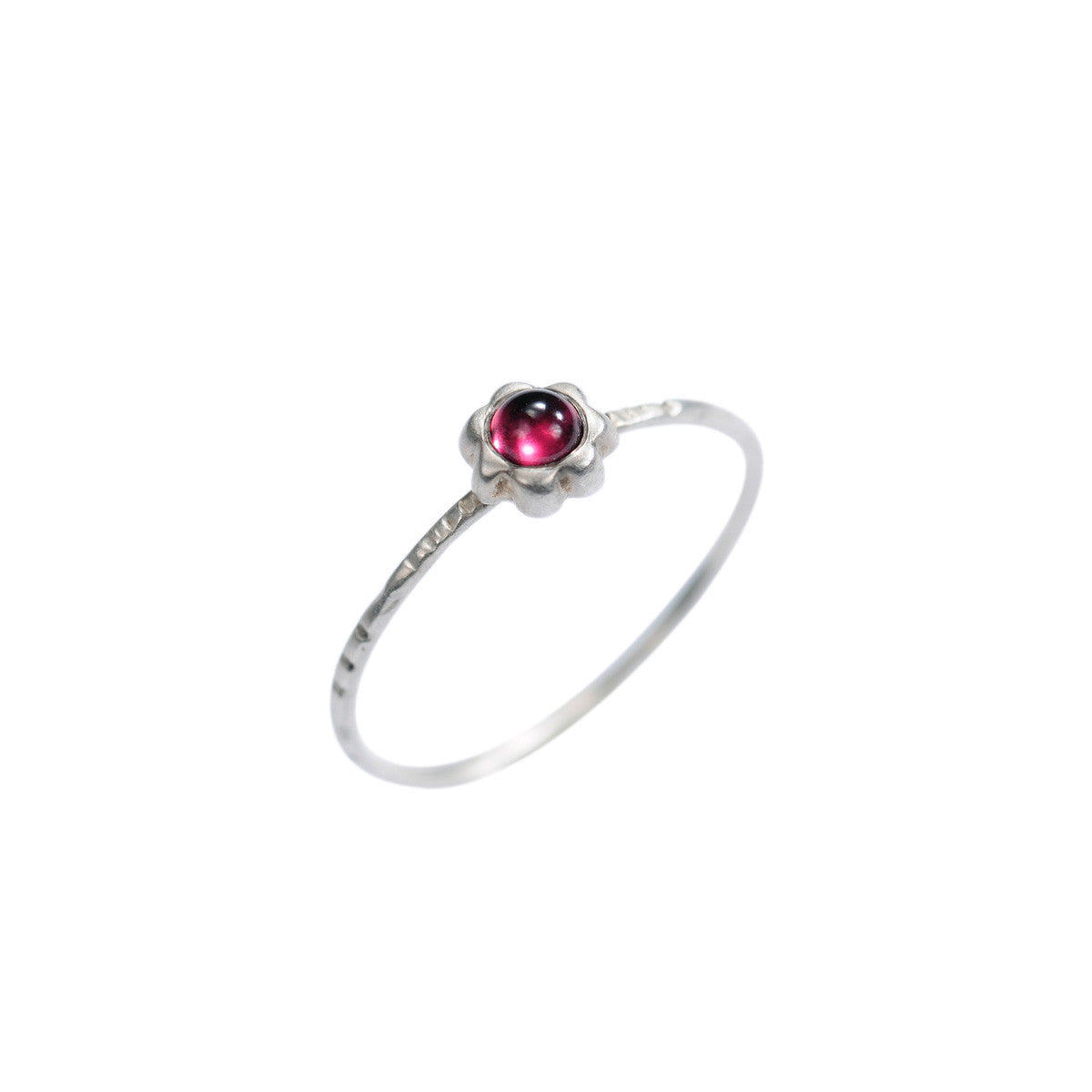 Sterling Silver Star Flower with Garnet Ring