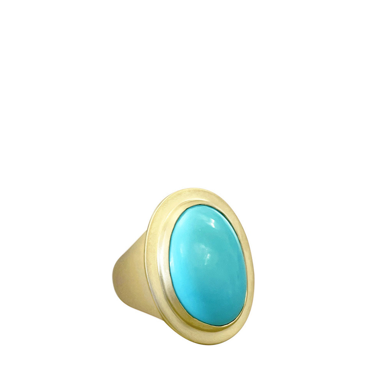 18K Gold Medium Oval Sleeping Beauty Turquoise Ring