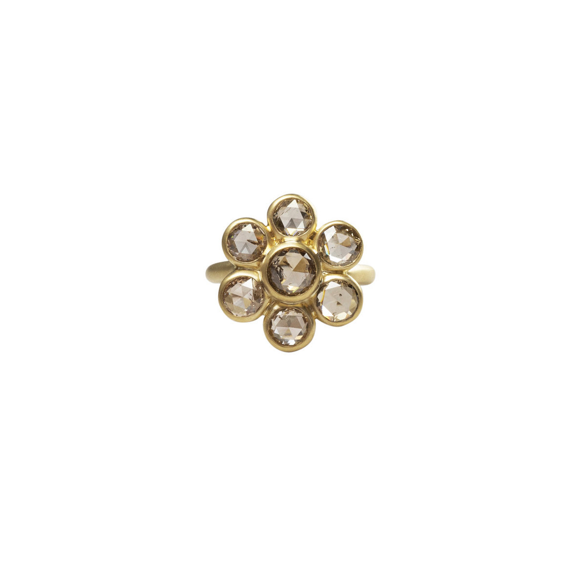 3.146 ct. "Daisy Flower" Natural Brown Rose Cut Diamond Ring in 18K Gold